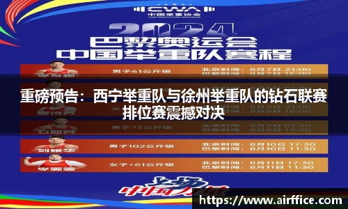 重磅预告：西宁举重队与徐州举重队的钻石联赛排位赛震撼对决